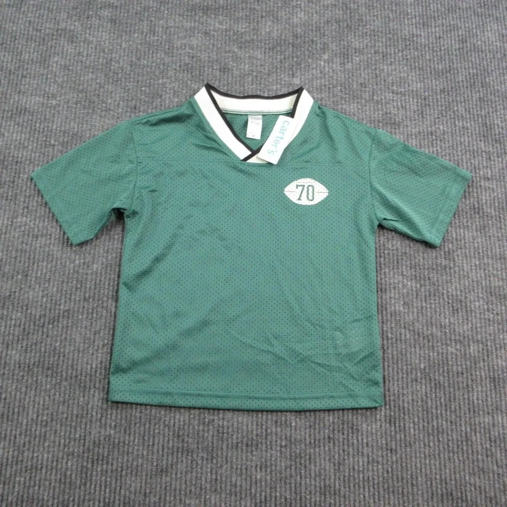 Carter's Shirt Boys 7 Green Football Mesh V-Neck Athletic Jersey Kids NWT
